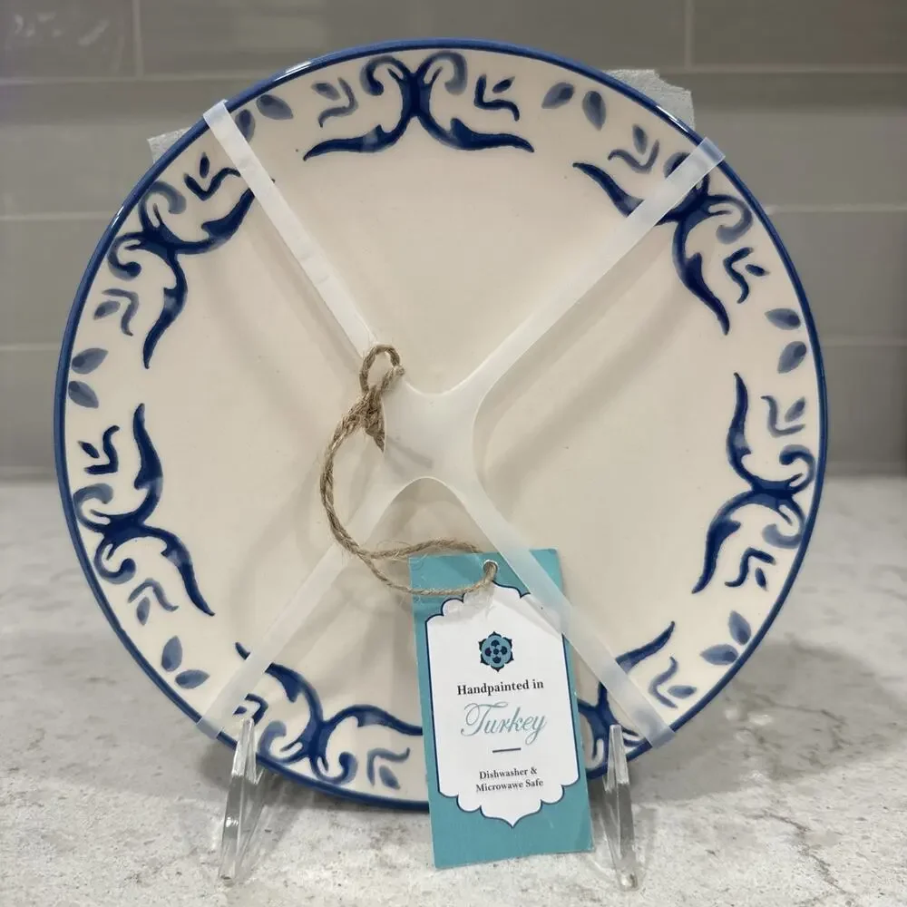 Set of 4 Papart Seramik 8” BLUE & WHITE Dessert Plates White Made in Turkey NEW